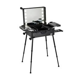 Rolling Make-up-Koffer, Kosmetik-Trolley mit LED-Beleuchtung, Trolley aus Aluminium, großes Kosmetikkoffer mit Ständer, Kosmetikkoffer mit Rollen (Co von HJXGQJM