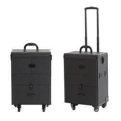 Schwarz Kosmetik Trolley Rollkoffer Schminkkoffer Mit 360° Drehbaren, Reisetrolley Friseurkoffer Kosmetik Trolley, Mit Rädern Und Mit Schloss, Aluminium Schminkkoffer Rollkoffer (Color : Black 1) von HJXGQJM