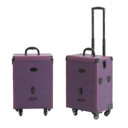 Schwarz Kosmetik Trolley Rollkoffer Schminkkoffer Mit 360° Drehbaren, Reisetrolley Friseurkoffer Kosmetik Trolley, Mit Rädern Und Mit Schloss, Aluminium Schminkkoffer Rollkoffer (Color : Purple) von HJXGQJM