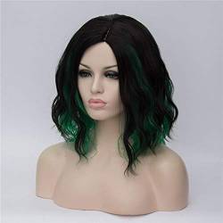 Perücke Synthetische kurze lila Perücken for Frauen Curly Gradient Green Red Pink Perücke Cosplay Frau Wig (Color : 2, Stretched Length : 14inches) von HJXX