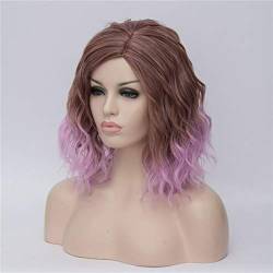 Perücke Synthetische kurze lila Perücken for Frauen Curly Gradient Green Red Pink Perücke Cosplay Frau Wig (Color : 5, Stretched Length : 14inches) von HJXX