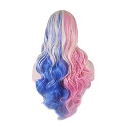 Perücke Wellenförmige Haare synthetische Perücke lange blaue Cosplay Perücken for Frauen farbig roten rosa blonde lila braun grün schwarz burgund Wig (Color : 4, Stretched Length : 28inches) von HJXX