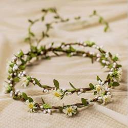 HJYHYN Blumenkranz Haare Haar (2 Stück in einer Packung) Blumenkranz Künstliche Blumen Krone Braut Kopfstück Greenery Krone Haarreif Blumen für Hochzeit Zeremonie Party Festival … (White and grenn) von HJYHYN