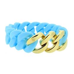 Hanse-Klunker Armband Damen ORIGINAL Silikon Hellblau, Edelstahl Gold Armreif Armkette Frauen Mädchen Größe 19-20 cm inkl. Schmuck-Geschenk-Box von HK Hanse-Klunker