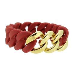 Hanse-Klunker Armband Damen ORIGINAL Silikon Rot, Edelstahl Gold Armreif Armkette Frauen Mädchen Größe 19-20 cm inkl. Schmuck-Geschenk-Box von HK Hanse-Klunker