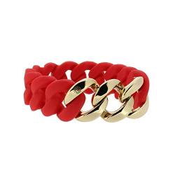 Hanse-Klunker Armband Damen ORIGINAL Silikon Rot, Edelstahl Rosegold Armreif Armkette Frauen Mädchen Größe 18-19 cm inkl. Schmuck-Geschenk-Box von HK Hanse-Klunker