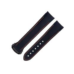 HKIDKK Uhrenarmband mit gebogenem Ende, 20 mm, für Omega-Armband AT150 Seamaster 300 Planet Ocean De Ville Speedmaster, schwarz-orange Linie, hochdichtes Nylon-Rindsleder, 20 mm, Achat von HKIDKK