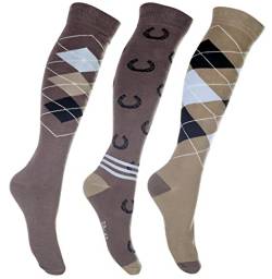 HKM Reitsocken -Cardiff- 3er Set, Farbe:2425 braun/beige, Größe:30-34 von HKM