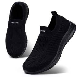 HKR Damen Slip On Sneakers Walkingschuhe Leichte Atmungsaktiv Freizeitschuhe Outdoor Gym Bequem Turnschuhe Schwarz 35 EU von HKR