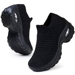 HKR Damen Sneaker Slip on Leichte Turnschuhe Laufschuhe Memory Foam Orthopädische Schuhe Bequem Walkingschuhe Schwarz 42 EU von HKR