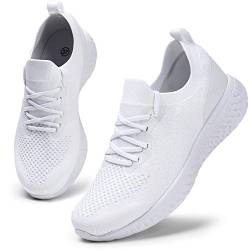 HKR Damen Sportschuhe Atmungsaktiv Gym Turnschuhe Leichtgewicht Laufschuhe Lace Up Freizeitschuhe Trainer Outdoor Sneaker für Damen Weiß 39 EU von HKR