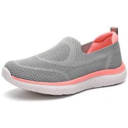 HKR Damen Sportschuhe Memory Foam Turnschuhe Bequeme Slip on Schuhe Sneakers Atmungsaktiv Stoffschuhe Sommerschuhe Hellgrau Pink 38 EU von HKR