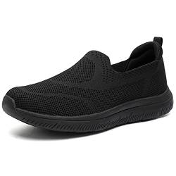 HKR Sneaker Damen Slip on Atmungsaktiv Turnschuhe Bequeme Sportschuhe Schlupfschuhe Walkingschuhe Memory Foam Slipper Schwarz 37 EU von HKR