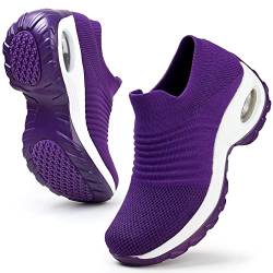 HKR Sportschuhe Damen Leichte Sneaker Slip on Atmungsaktive Turnschuhe Laufschuhe Bequem Walkingschuhe mit Memory Foam Violett 36 EU von HKR