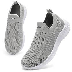 HKR Turnschuhe Damen Schlupfschuhe Leichte Slip on Sneakers Atmungsaktiv Sportschuhe Walkingschuhe Freizeitschuhe ohne Schnürung Hellgrau 38 EU von HKR