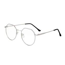 Ebenenspiegel Anti Blaulicht Brille Polygon Nerdbrille Ohne Sehnstärke Fensterglas mit Nasenpad Rahmen Metall Brillenfassung Vintage Dekobrille Unisex Bildschirmbrille Fernseher Arbeit Gaming Handy von HKSCKJ