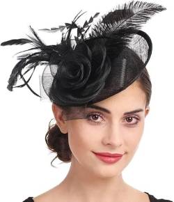 Fascinator Hut Damen Mütze mit Federn Haarschmuck Blumen Haarreif Mesh kopfschmuck mit Haarclip Haarspange Elegant Schleier Vintage kopfbedeckung Hochzeit Party Cosplay Cocktail Kirche von HKSCKJ