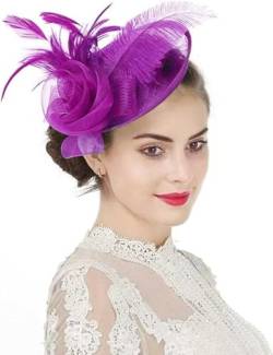 Fascinator Hut Damen Mütze mit Federn Haarschmuck Blumen Haarreif Mesh kopfschmuck mit Haarclip Haarspange Elegant Schleier Vintage kopfbedeckung Hochzeit Party Cosplay Cocktail Kirche von HKSCKJ