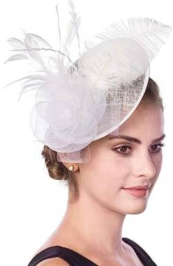 Fascinator Hut Damen Mütze mit Federn Haarschmuck Blumen Haarreif Mesh kopfschmuck mit Haarclip Haarspange Elegant Schleier Vintage kopfbedeckung Hochzeit Party Cosplay Cocktail Kirche von HKSCKJ