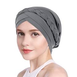 TCNGKIJIUK Turban Damen Turbanhut Sommer Muslimisch Hut Unisex Indisch Kopftuch Elastisch Headwrap Baumwolle Atmungsaktiv Turbanmütze Afrikanisch Kopfbedeckung mit Zöpfen Schlafen Haarverlust Grau von HKSCKJ