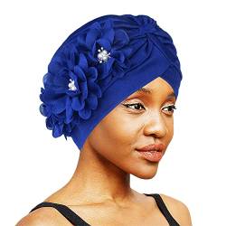 Turban Damen Sommer Turbanhut mit Blumen Knoten Kopfwickel Elastisch Turban Mütze Elegant Afrikanisch Headwrap Leicht Turbankappe Muslem Kopftuch Mädchen Haarband Chemo Strand Haarpflege Königsblau von HKSCKJ