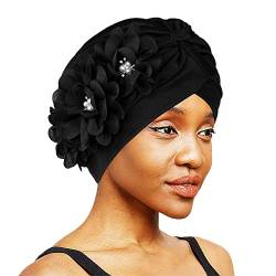 Turban Damen Sommer Turbanhut mit Blumen Knoten Kopfwickel Elastisch Turban Mütze Elegant Afrikanisch Headwrap Leicht Turbankappe Muslem Kopftuch Mädchen Haarband Chemo Strand Haarpflegen Schwarz von HKSCKJ