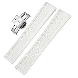 HKTS 21 mm buntes fluoröses Gummi-Uhrenarmband für Patek 5164A 5167A Aquanaut Philippe Serie Schmetterlingsschnalle Gummi-Uhrenarmband (Farbe: Weiß, Größe: ohne Schnalle) von HKTS