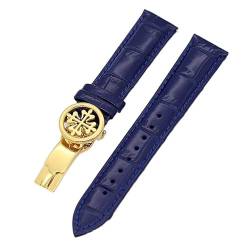 HKTS Uhrenarmband aus echtem Leder, 19 mm, 20 mm, 22 mm, Uhrenarmband für Patek Philippe Wath Armbänder mit Edelstahl-Faltschließe, für Herren und Damen, 19 mm, Achat von HKTS