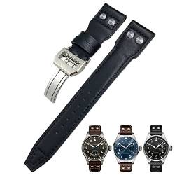 HKTS Uhrenarmband aus echtem Leder, 20 mm, für IWC Big Pilot Watch Mark 18 Spitfire Top Gun, Hamilton Rindsleder, weiches Uhrenarmband, Black Buckle, Achat von HKTS