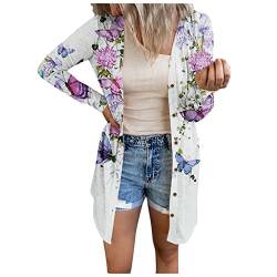 HKUOPW Mantel Mädchen Knöpfen Tunika Frühjahr Coat Polyester Work Weich Modern Lange Ärme Mantel Women Flower Soft Rundhals Weiß von HKUOPW