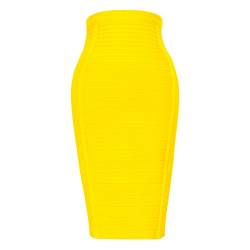 HLBandage Damen Bleistiftrock mit hoher Taille, elastisch, Viskose - Gelb - Groß von HLBandage