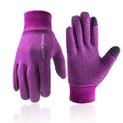 HLDD HANDLANDY Damen Winterhandschuhe, Damen Outdoor Sporthandschuhe Baumwolle warmes Futter Laufen Radfahren Handschuhe mit Silikonbeschichtung Handfläche für kaltes Wetter (Violett-Griffigkeit, M) von HLDD HANDLANDY