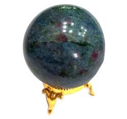 HLELU 50 mm natürliche Rubin-Kyanit-Kugel + Ständer polierter Kugelkristall-Edelstein Indien WEISHENYIN von HLELU