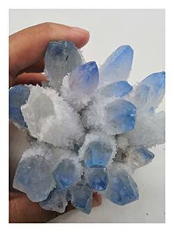 HLELU Natürliches Kristallquarz-Stein-Cluster-Blau-Weiß-Phantom WEISHENYIN (Material : 700-800g) von HLELU