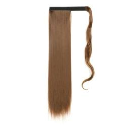 Pferdeschwanz Haarverlängerung 22 Zoll lange, gerade Pferdeschwanz-Verlängerung, umwickelbare Clip-on-Pferdeschwanz-Haarverlängerung, hitzebeständige synthetische glatte Haare, Pferdeschwanz-Haarteile von HLHLOP777
