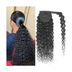 Pferdeschwanz Haarverlängerung Deep Wave Wrap Around Pferdeschwanz, Clip-in-Welle, lockige Haarverlängerungen, 20,3–61 cm, brasilianisches Echthaar, Pferdeschwanz-Haarteil for schwarze Frauen Ponytail von HLHLOP777