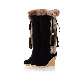 HLIYY Schneestiefel Damen Frauen Winterstiefel Mit Fransen Warm gefütterte Hohe Stiefel Keilabsatz Kniehohe Stiefel Herbst Winter Overknee Stiefel Wildleder Winterstiefel Vintage übers Knie Stiefel von HLIYY