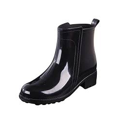 Regenstiefel Damen HLIYY Frauen Gummistiefel Schlupfstiefel Regenstiefel Bequeme Wasserdicht Elegante Kurzstiefel Rutschfest Klassische Leder Stiefeletten Mit Blockabsatz Herbst Winter Schuhe von HLIYY