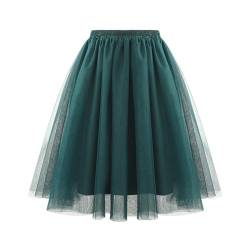 Tüllrock Damen Tütü Rock Einheitsgröße Hohe Taille Elastische Petticoat Tüllrock Midi Retro 50er Tutu Rock, Party Rockabilly Tüll Rock Midirock Crinoline (Standard, Dunkelgrün) von HLJS