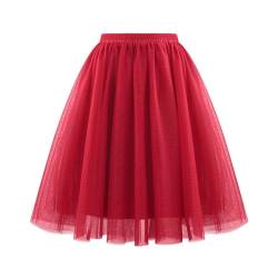 Tüllrock Damen Tütü Rock Einheitsgröße Hohe Taille Elastische Petticoat Tüllrock Midi Retro 50er Tutu Rock, Party Rockabilly Tüll Rock Midirock Crinoline (Standard, Rot) von HLJS