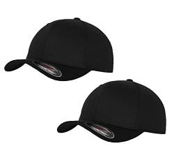 2er Flexfit Unisex Wooly Combed Cap Baseball Caps graue Unterseite S M L XL XXL Basecap Mütze, XS/S, 2X Black-Black + 1x HL-Kauf Notizblock von HLKauf