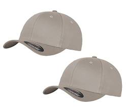 2er Flexfit Unisex Wooly Combed Cap Baseball Caps graue Unterseite S M L XL XXL Basecap Mütze, XS/S, 2X Silber + 1x HL-Kauf Notizblock von HLKauf