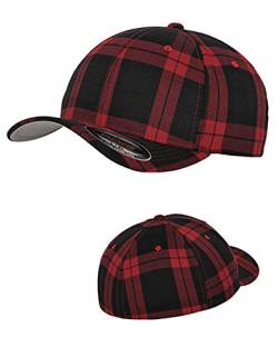 Flexfit Caps Wooly Combed Cap Delta Tartan Glen Unisex Cap Baseball XXS-XXL Basecap Mütze, S-M, 1x Tartan Plaid Black/Red & 1x HL-Kauf Notizblock von HLKauf