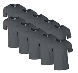 HLKauf 10 Gildan T-Shirts Softstyle Rundhals Ausschnitt M L XL XXL 3XL 4XL 5XL Shirt Herren Baumwolle & GRATIS Block (10x Charcoal & 1 HLKauf Block, M) von HLKauf