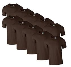 HLKauf 10 Gildan T-Shirts Softstyle Rundhals Ausschnitt M L XL XXL 3XL 4XL 5XL Shirt Herren Baumwolle & GRATIS Block (10x Dark Chocolate & 1 HLKauf Block, L) von HLKauf