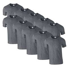 HLKauf 10 Gildan T-Shirts Softstyle Rundhals Ausschnitt M L XL XXL 3XL 4XL 5XL Shirt Herren Baumwolle & GRATIS Block (10x Dark Heather & 1 HLKauf Block, M) von HLKauf