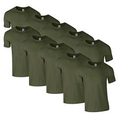 HLKauf 10 Gildan T-Shirts Softstyle Rundhals Ausschnitt M L XL XXL 3XL 4XL 5XL Shirt Herren Baumwolle & GRATIS Block (10x Militarygreen & 1 HLKauf Block, M) von HLKauf