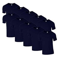 HLKauf 10 Gildan T-Shirts Softstyle Rundhals Ausschnitt M L XL XXL 3XL 4XL 5XL Shirt Herren Baumwolle & GRATIS Block (10x Navy & 1 HLKauf Block, XXL) von HLKauf