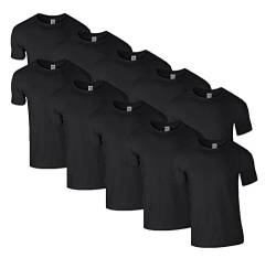 HLKauf 10 Gildan T-Shirts Softstyle Rundhals Ausschnitt M L XL XXL 3XL 4XL 5XL Shirt Herren Baumwolle & GRATIS Block (10x Schwarz & 1 HLKauf Block, XXL) von HLKauf