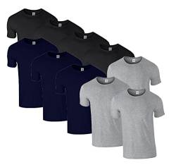HLKauf 10 Gildan T-Shirts Softstyle Rundhals Ausschnitt M L XL XXL 3XL 4XL 5XL Shirt Herren Baumwolle & GRATIS Block (4X Schwarz, 3X Sportgrey, 3X Navy & 1 HLKauf Block, 3XL) von HLKauf